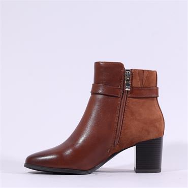 Caprice Francesca Heel Strap Ankle Boot - Cognac Combi