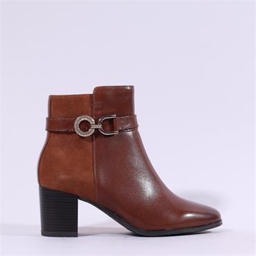 Caprice Francesca Heel Strap Ankle Boot - Cognac Combi