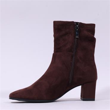 Caprice Tracy Covered Heel Ankle Boot - Dark Brown Stretch