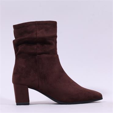 Caprice Tracy Covered Heel Ankle Boot - Dark Brown Stretch