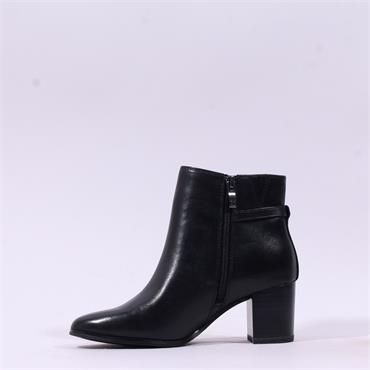 Caprice Francesca Block Heel Buckle Boot - Black Leather
