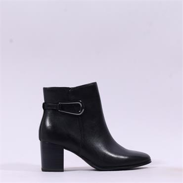 Caprice Francesca Block Heel Buckle Boot - Black Leather