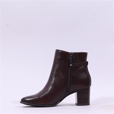 Caprice Francesca Block Heel Buckle Boot - Dark Brown Leather