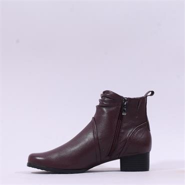 Caprice Gerda Folded Wide Fit Ankle Boot - Bordeaux Leather