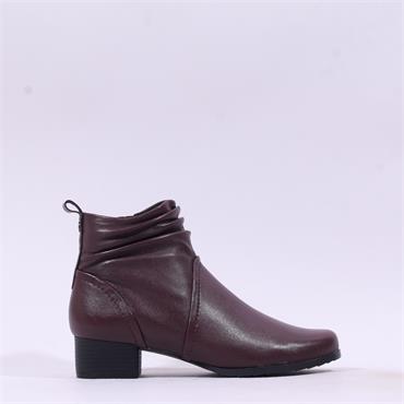 Caprice Gerda Folded Wide Fit Ankle Boot - Bordeaux Leather