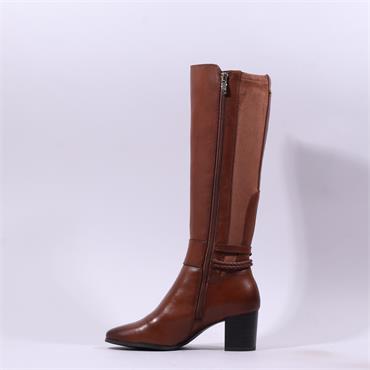 Caprice Francesca Block Heel Long Boot - Cognac Combi