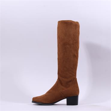 Caprice Kania PullOn BlockHeel Long Boot - Brown Stretch