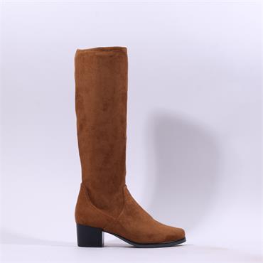 Caprice Kania PullOn BlockHeel Long Boot - Brown Stretch