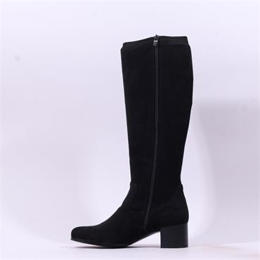 Caprice Narnia Mid Block Heel Long Boot - Black Stretch