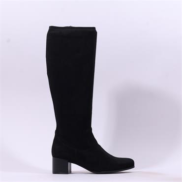 Caprice Narnia Mid Block Heel Long Boot - Black Stretch