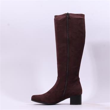 Caprice Narnia Mid Block Heel Long Boot - Dark Brown Stretch