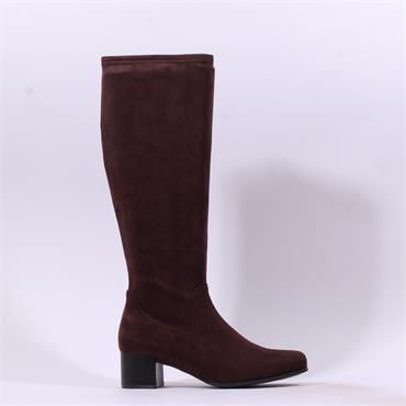 Caprice Narnia Mid Block Heel Long Boot - Dark Brown Stretch