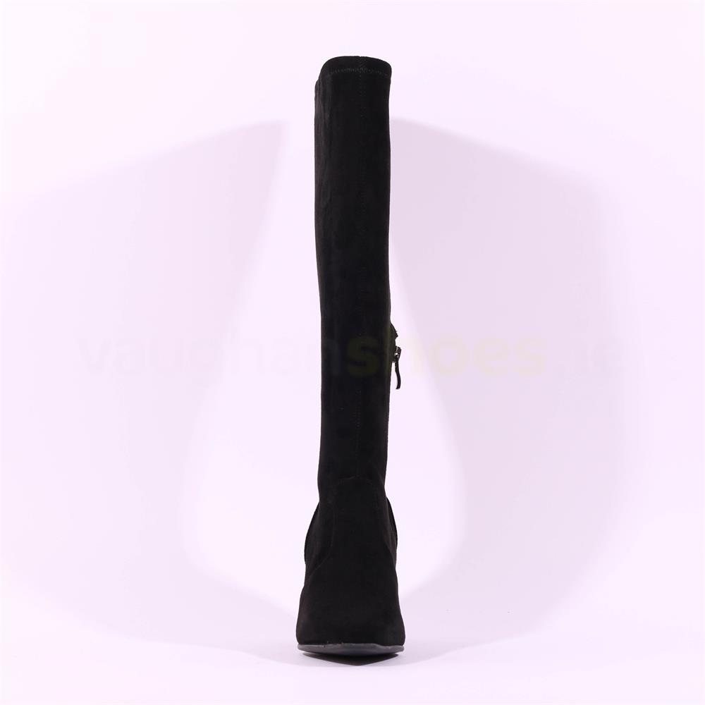 Caprice Audrey Block Heel Point Longboot Black Stretch Vaughan