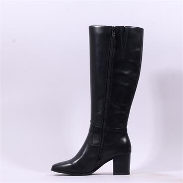 Caprice Francesca Block Heel Long Boot - Black Leather