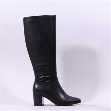 Caprice Francesca Block Heel Long Boot - Black Leather