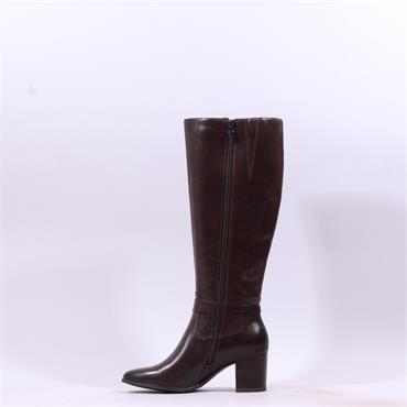 Caprice Francesca Block Heel Long Boot - Dark Brown Leather
