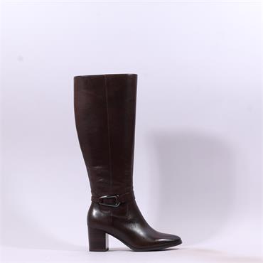 Caprice Francesca Block Heel Long Boot - Dark Brown Leather