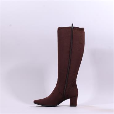 Caprice Tracy Block Heel Point Long Boot - Dark Brown Stretch