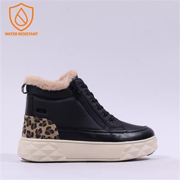 Caprice Daphne Fleece Tex Sidezip Bootie - Black Leopard