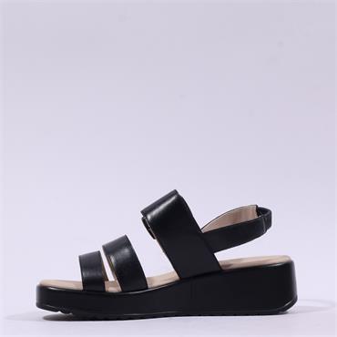Caprice Eileen Buckle Wedge Sandal - Black Leather