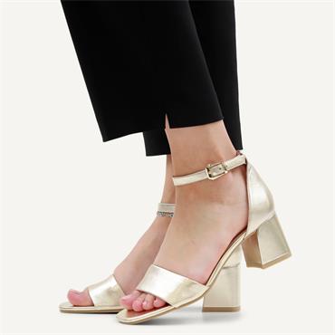 Caprice Baila Ankle Strap Block Heel - Gold Metallic