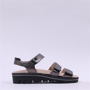 Caprice Emilia Triple Velcro Sandal - Gun Metal