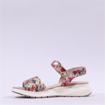 Caprice Kandy Low Wedge Velcro Sandal - Floral Metallic