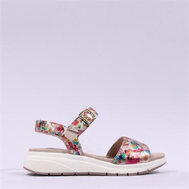 Caprice Kandy Low Wedge Velcro Sandal - Floral Metallic