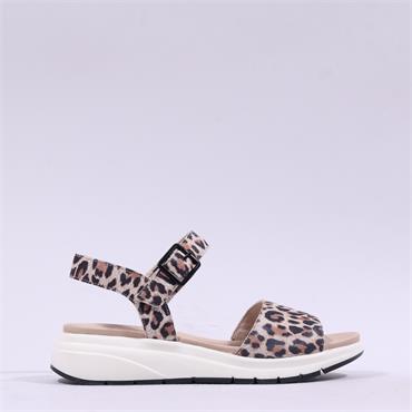 Caprice Kandy Low Wedge Velcro Sandal - Leopard Print