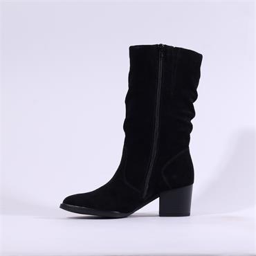 Gabor Ramona Mid Calf Ruffled Block Heel - Black Suede