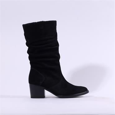 Gabor Ramona Mid Calf Ruffled Block Heel - Black Suede