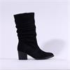 Gabor Ramona Mid Calf Ruffled Block Heel - Black Suede