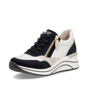Remonte Lace Wedge Trainer With Side Zip - Black Combi