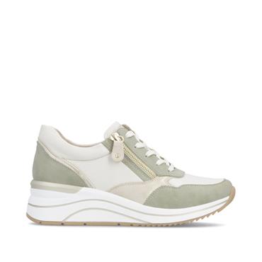 Remonte Lace Wedge Trainer With Side Zip - White Combi