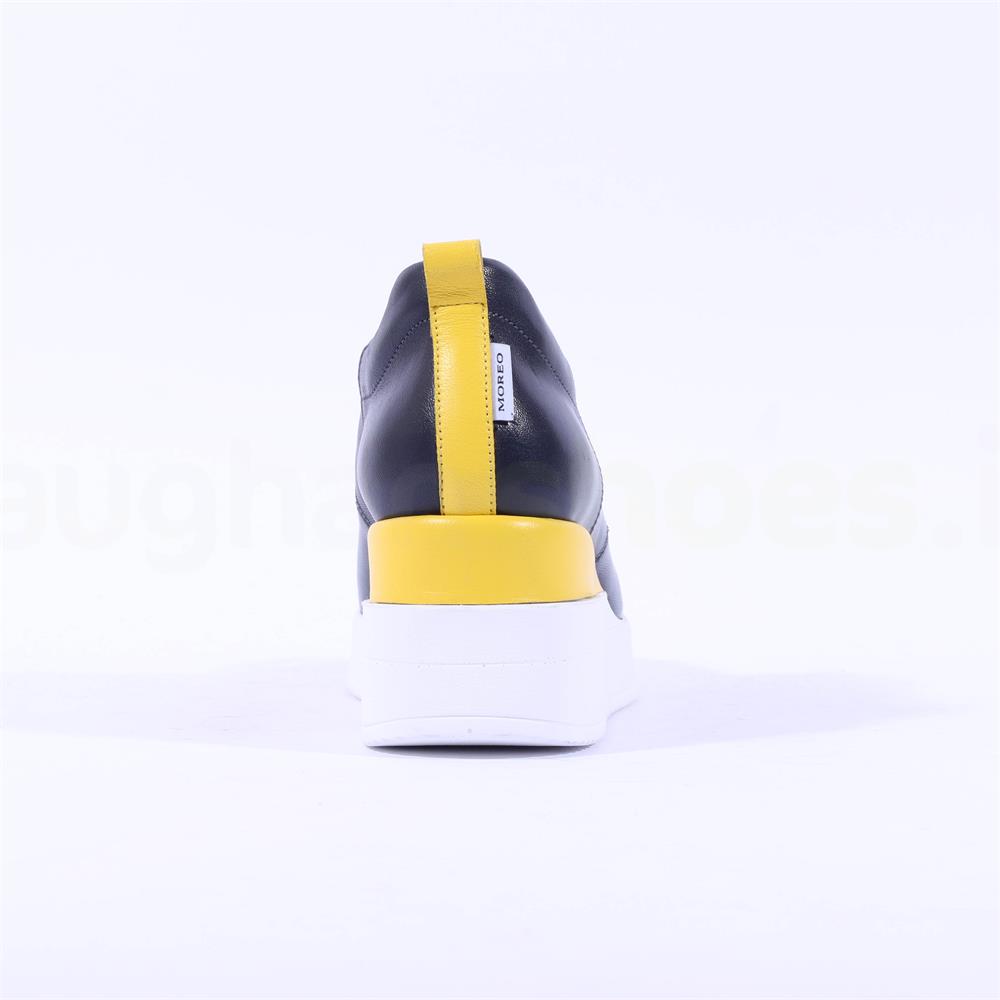 Marco Moreo Gianna Front Zip Wedge Navy Yellow Vaughan Shoes Ireland