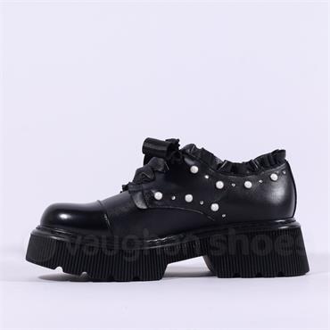 Marco Moreo Amsterdam Ribbon Lace Pearls - Black Leather