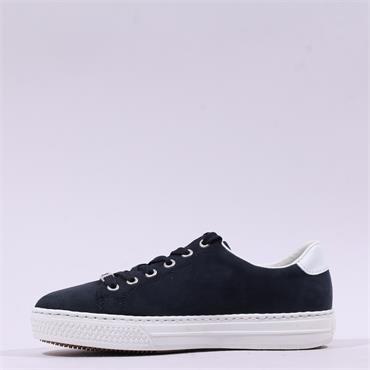 Rieker Laced Platform Trainer With Side - Navy Suede