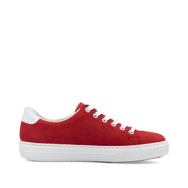 Rieker Laced Platform Trainer With Side - Red Suede