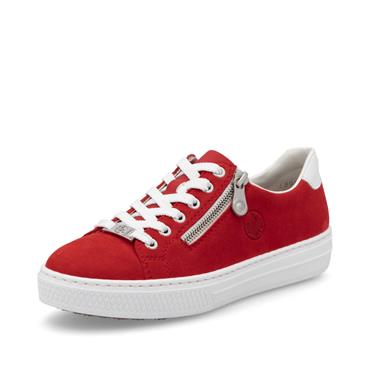 Rieker Laced Platform Trainer With Side - Red Suede