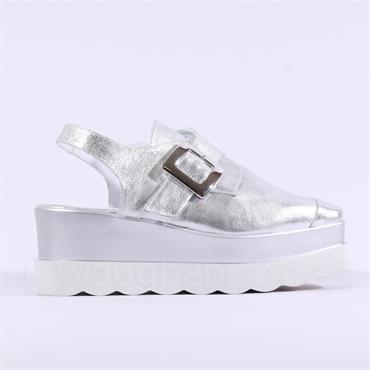 Marco Moreo Vienna Buckle Slingback - Silver Leather