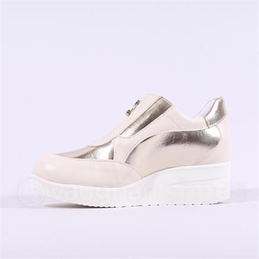 Marco Moreo Lola Classic Front Zip Wedge - Cream Gold