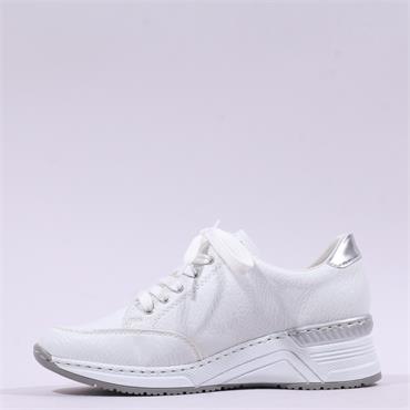 Rieker Wedge Trainer With Side Zip - White Silver