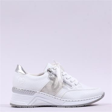 Rieker Wedge Trainer With Side Zip - White Silver