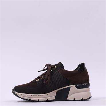 Rieker Wedge Trainer With Side Zip - Brown Suede