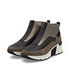Rieker Front Zip Wedge Ankle Boot - Brown Metallic Combi
