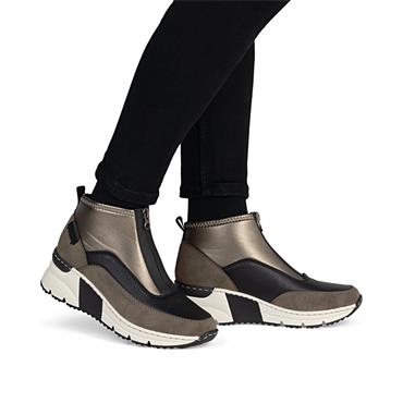 Rieker Front Zip Wedge Ankle Boot - Brown Metallic Combi