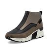 Rieker Front Zip Wedge Ankle Boot - Brown Metallic Combi