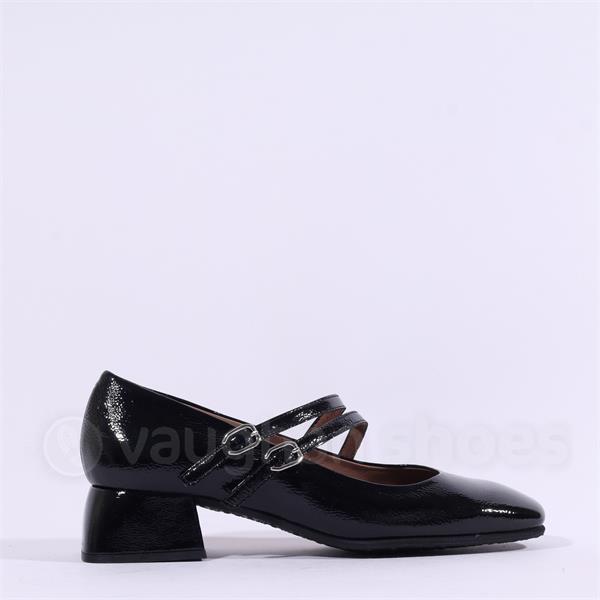 Wonders Fleur Strap Low Heel Mary Jane Black Patent Vaughan