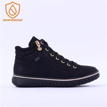 Rieker Laced Tex Boot With Side Zip - Black