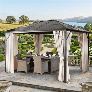 Texas Deluxe  Gazebo with Polycarbonate Roof And Curtains (2 Boxes)